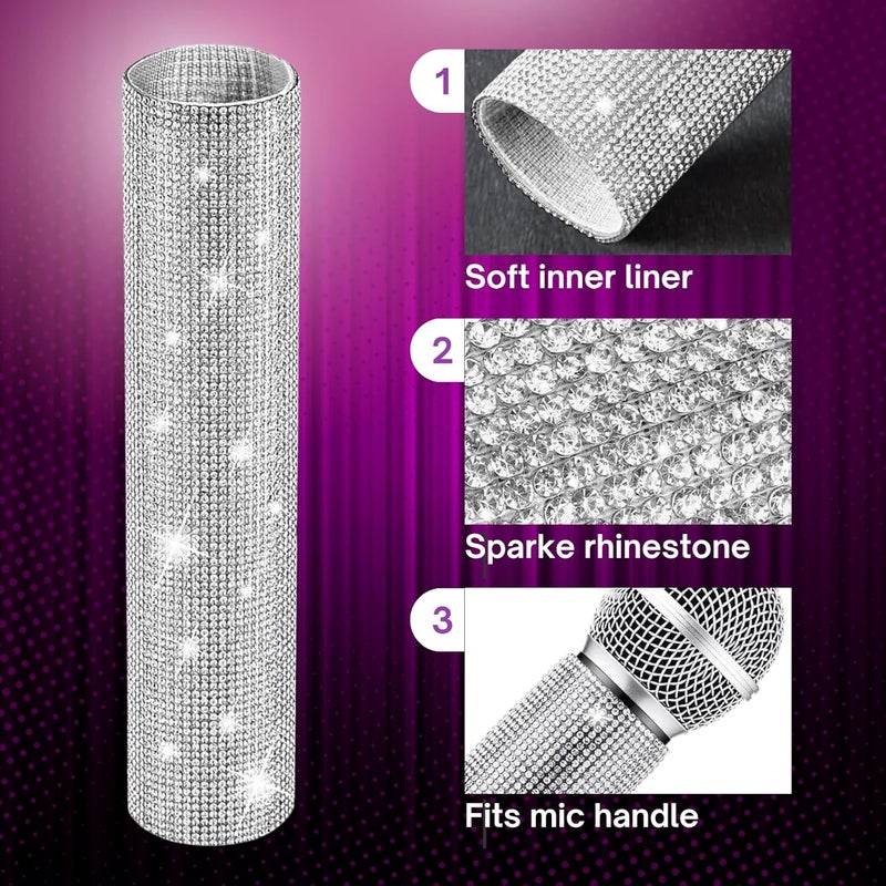 KH866 Rhinestone Microphone Sleeve – Sparkly Bling Crystal Mic Handle Cover, Fits Most Wireless Universal Mics, Decorative Glitter Bedazzled Protector for Disco Stage, TV Shows, Tours (Mic Not Included) - Image 2